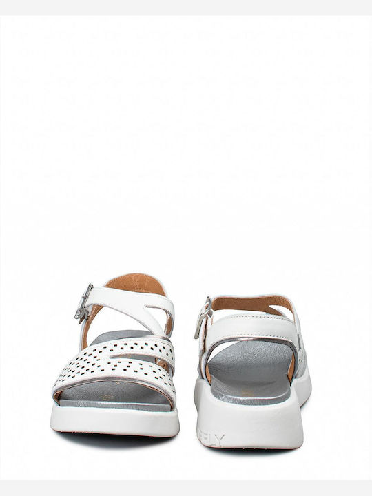Leder Flache Sandalen für Damen Flatforms in Weiß Farbe