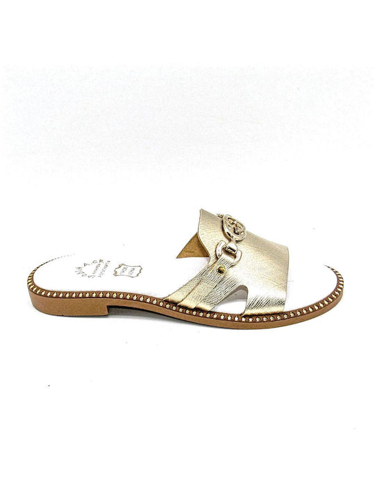 Ipodima Leder Damen Flache Sandalen in Gold Farbe