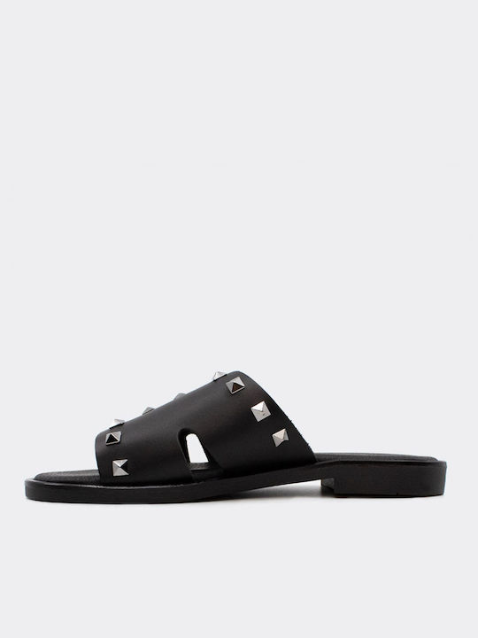 Ioannis Leder Damen Flache Sandalen in Schwarz Farbe