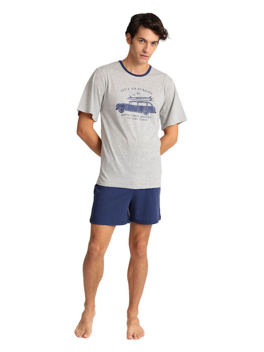 Men's Short Sleeve Shorts Pyjama Mario Uomo S24-24113 Blue