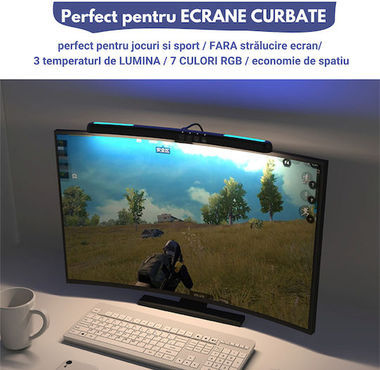 Led Lamp Curved Monitor Rgb Gaming Backlight Visionhub Eye Protection Adjustable 7 Colors Light Temperature Adjustment 3000k-6500k Usb Touch Control Intensity Adjustment