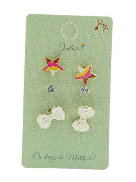 Set 3 Pairs Earrings Star Stone Bow
