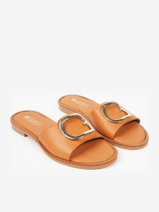 Leather Sandals with Bold Buckle Natural Leather 15084