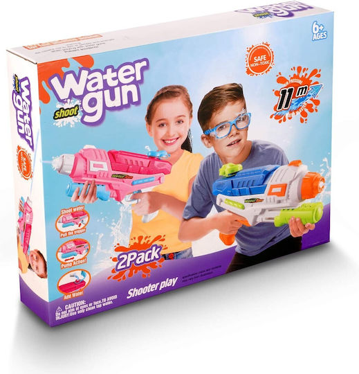Set 2 Water Guns Kids Tank Pool Beach Flippy 6 Years+ Pink + Blue 600 Ml
