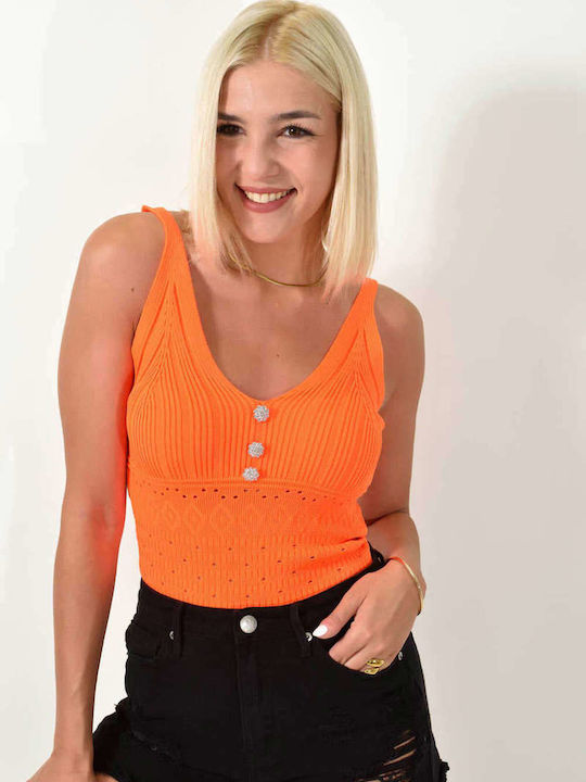 Potre Damen Sommer Bluse mit Trägern & V-Ausschnitt orange