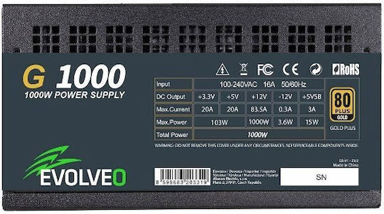 Evolveo G1000 1000W Schwarz Computer-Netzteil Vollständig modular 80 Plus Gold