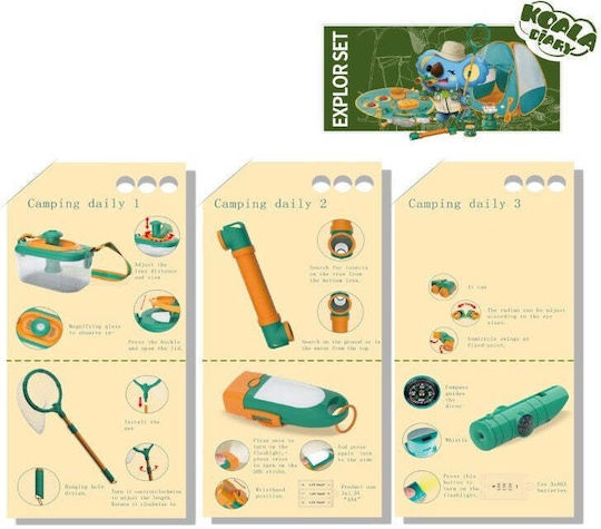 Set de camping Micul Explorator Outdoor 3 Accesorii de îmbrăcăminte 9 Ustensile de joc 8 Cărți educative Insecte +3 Ani Multicolor