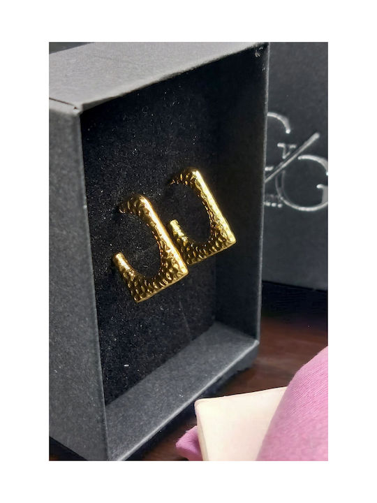 Steel Gold Rectangular Hoop Earrings with Embossed Surface