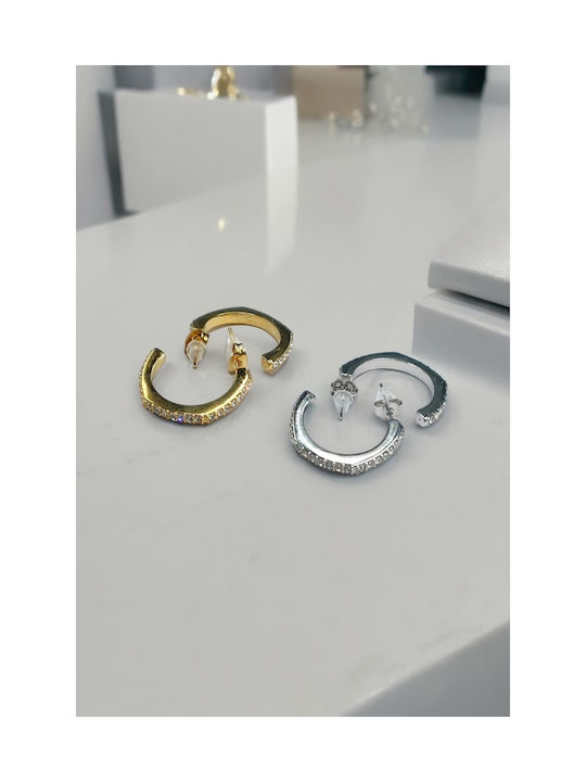 Steel Silver Hoop Earrings with Small Square Shaped Strass