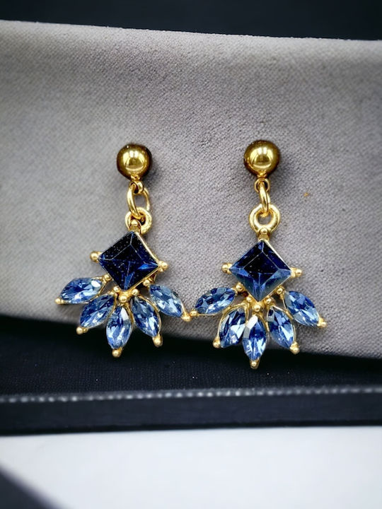 Stahl Gold Hängende Ohrringe verziert mit dunkelblauer Zirkonblume