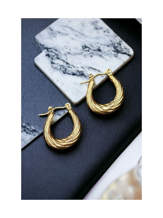 Steel Gold Oval Engraved Earrings