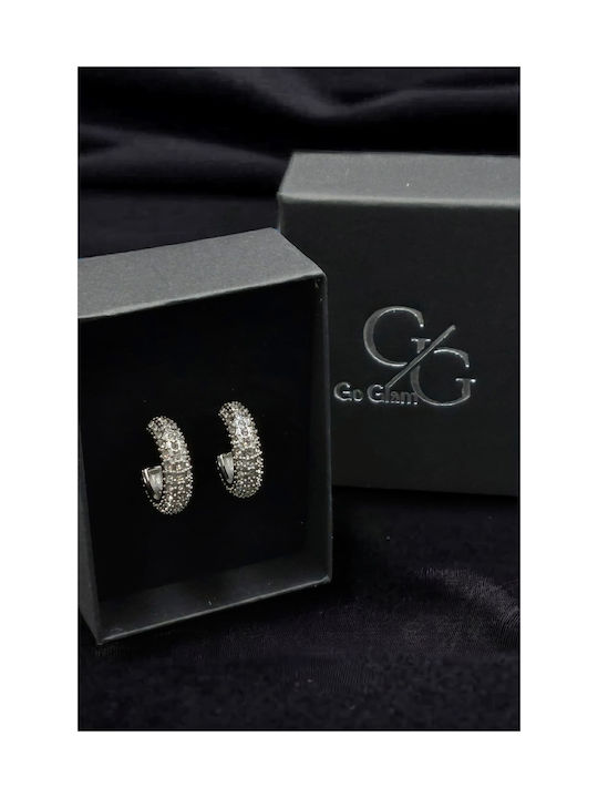 Stainless Steel Silver Triple Hoop Earrings with Rhinestones