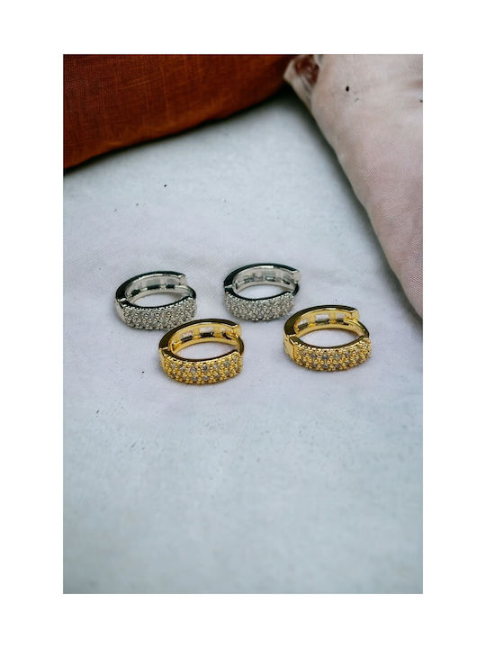 Silver Thin Hoop Earrings Adorned with Double Line Rhinestones