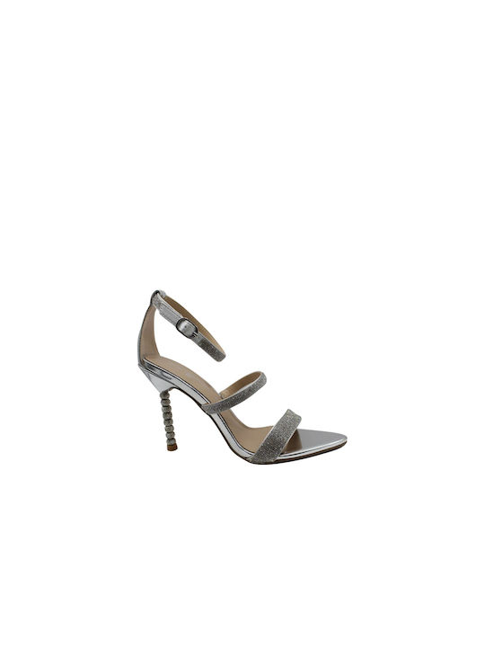 Alessandra Bruni Damen Sandalen mit hohem Absatz in Silber Farbe