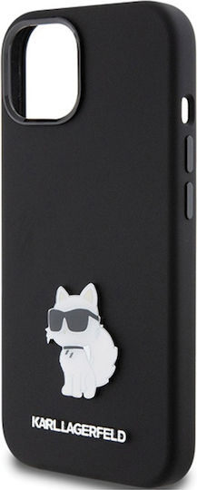 Karl Lagerfeld Choupette Metal Pin Back Cover Silicone Black (iPhone 15 Plus)