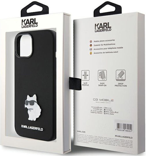 Karl Lagerfeld Choupette Metal Pin Back Cover Silicone Black (iPhone 15 Plus)