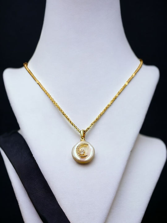 Charm Mond aus Vergoldet Stahl mit Perlen