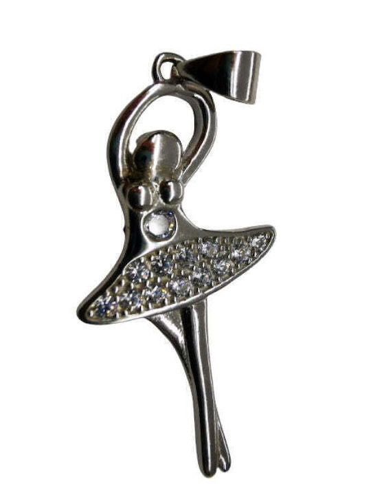 925 Silver Large Ballerina Pendant with Stones