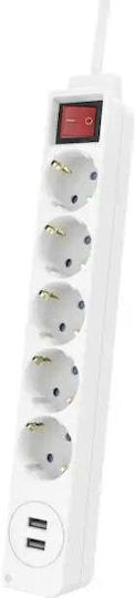 HAMA Πολύπριζο 5 Θέσεων με 2 USB-A και Καλώδιο 1.4m
