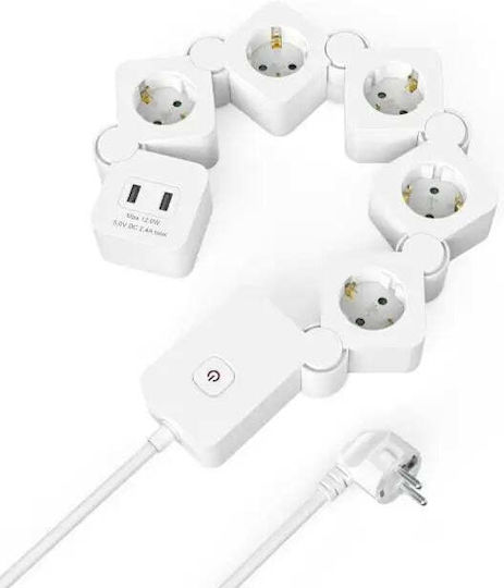 HAMA Bandă De Alimentare Cu 5 Prize, 2 Porturi USB-A, Comutator Și Cablu 1.4m