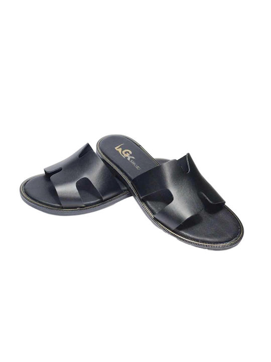 Gk Shoes Leather Women's Flat Sandals in Black Color