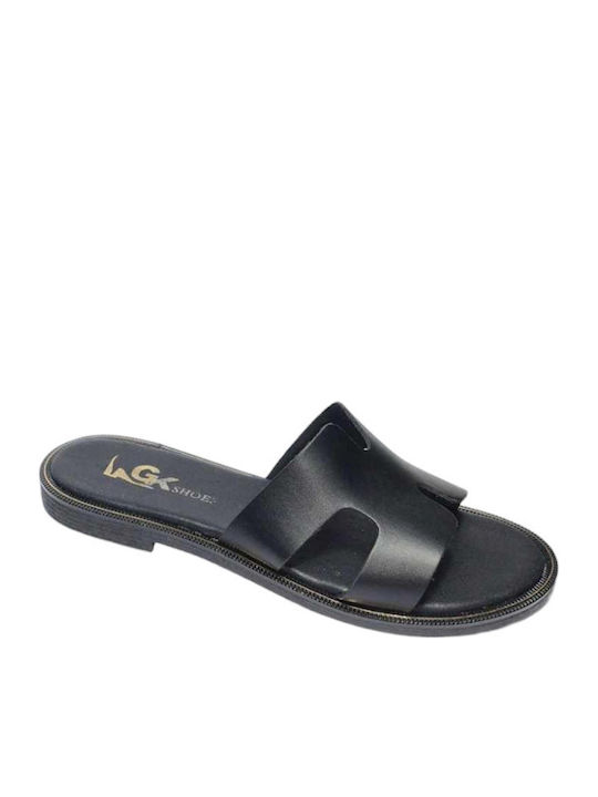 Leather Women's Flat Sandals in Black Color