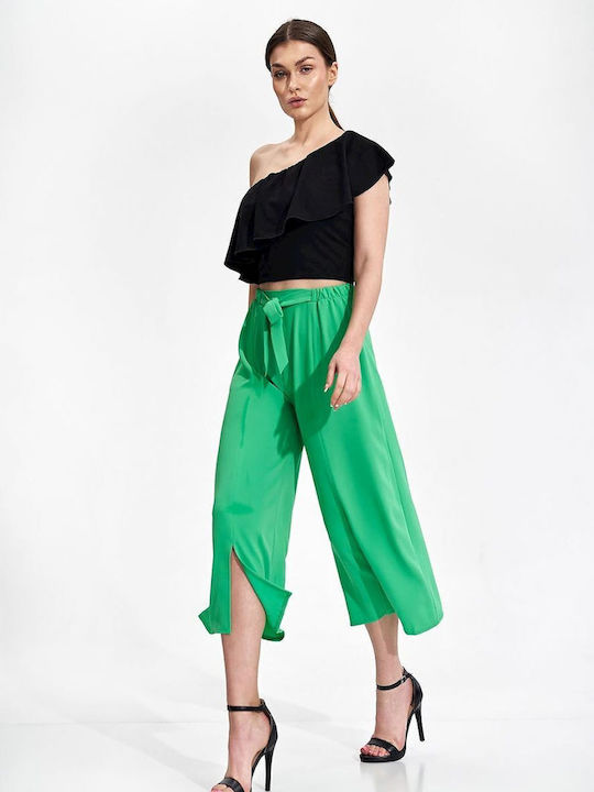 Figl Women's Fabric Capri Trousers Green