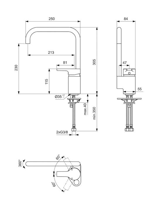 Ideal Standard Μπαταρία Κουζίνας Πάγκου Ασημί