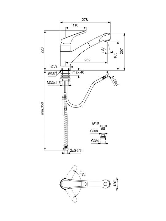 Ideal Standard Cerasprint Baterie Chiuvetă Bucătărie Bancă Argintie