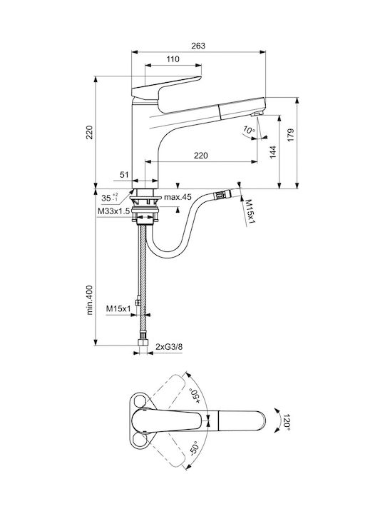 Ideal Standard Ceraplan Iii Küchenarmatur für Zähler mit herausziehbarer Brause Silber