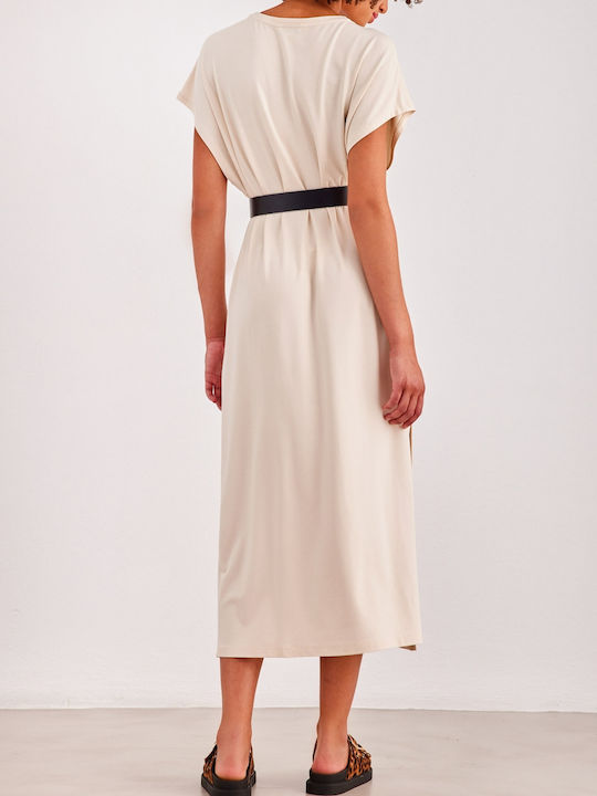 Summer Midi Dress with Tearing Beige