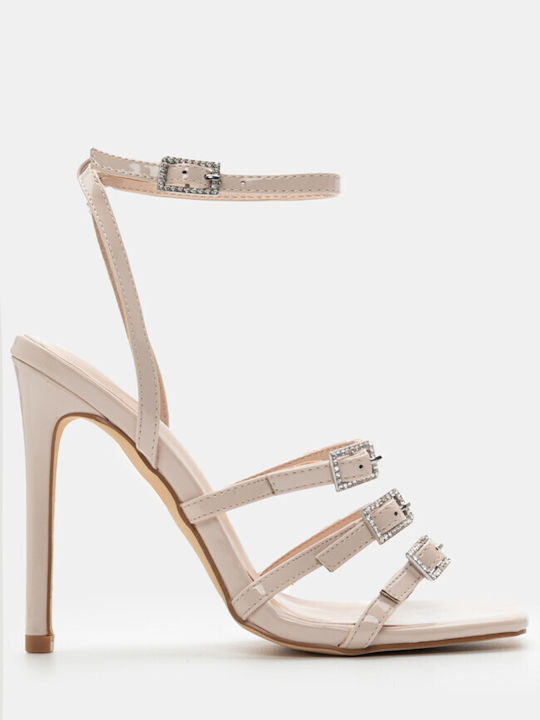 Stiletto Sandals with Bar Strap & Strass 4221702-beige