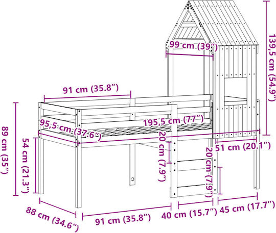 Kids Bed Loft Bed Single Beige for Mattress 90x190cm