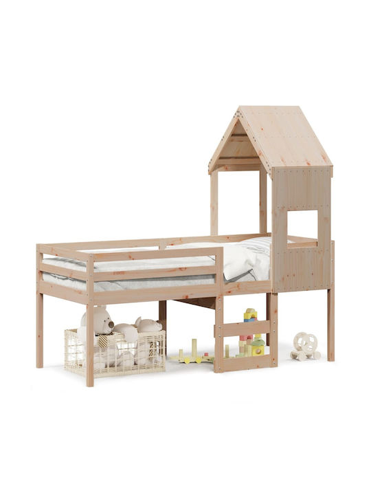 Pat pentru Copii Loft Bed Single Bej pentru Saltea 90x190cm
