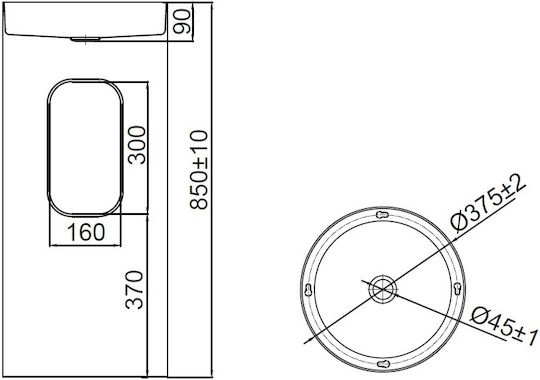 Karag 4609F-LG-BCK Countertop Sink Porcelain 38x38x85cm Oro