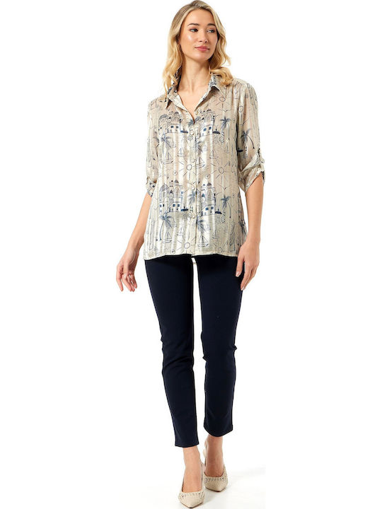 Langärmelig Damen Hemd Beige