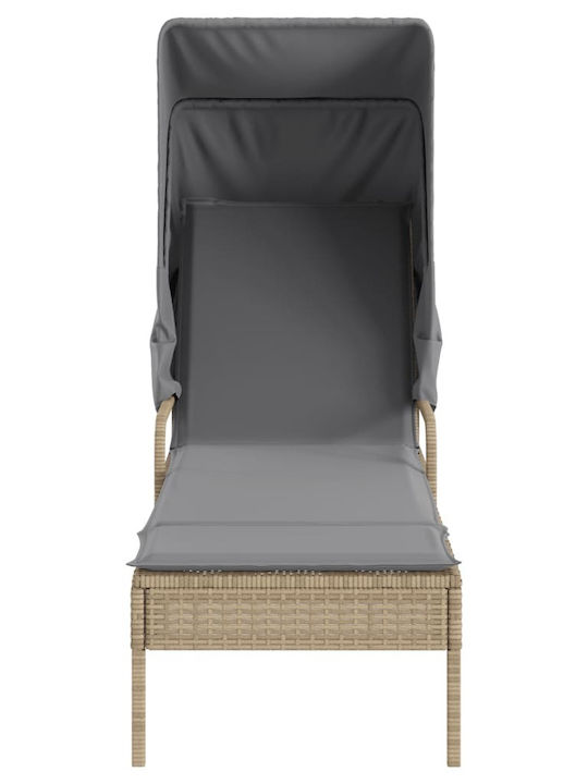 Liegestuhl Rattan mit Kissen & Sonnenschirm Beige mit Tisch 2Stück 89x200x60cm.