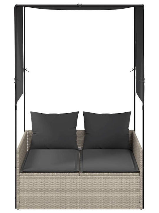 Deckchair Double Rattan with Cushion & Sunshade Gray 118x110x31cm.