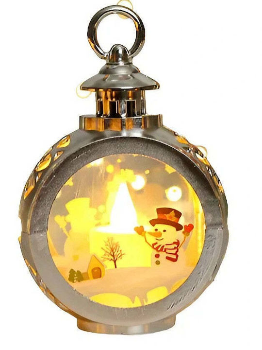 Crăciun Sticlos Lampion Argintiu Baterie Snowman 13.5x9cm.