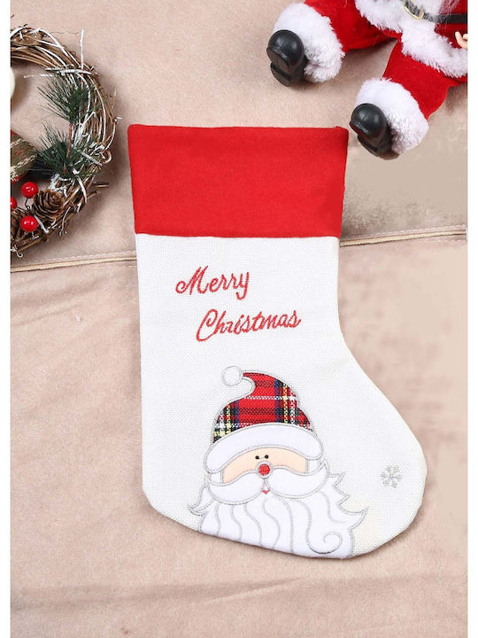 Weihnachtliche Dekorative Socke mit Άγιο Βασίλη L30xB16cm. Weiß