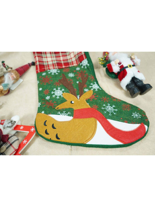 Șosetă Decorativă de Crăciun cu Ren L40xl20cm. Verde