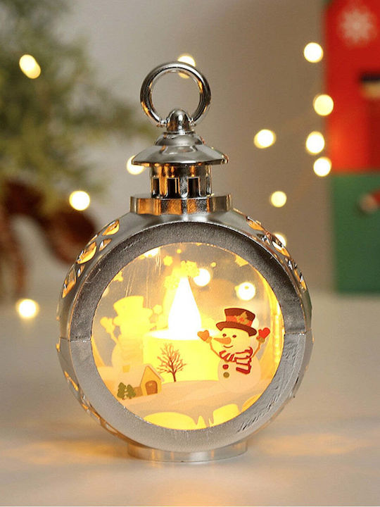 Crăciun Sticlos Lampion Argintiu Baterie Snowman 13.5x9cm.