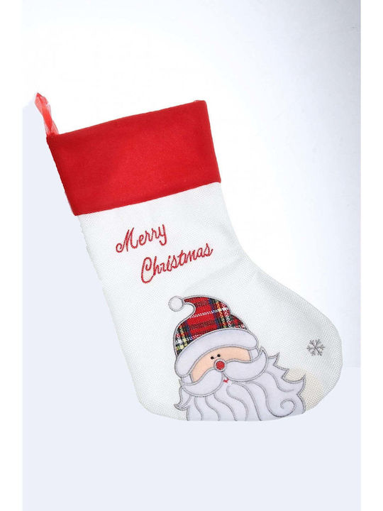 Weihnachtliche Dekorative Socke mit Άγιο Βασίλη L30xB16cm. Weiß