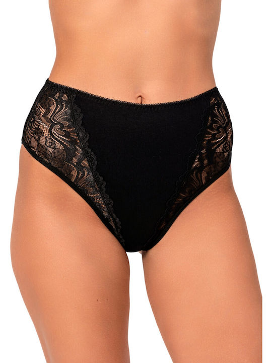 Avangard Cotton High-waisted Women's Slip with Lace Black