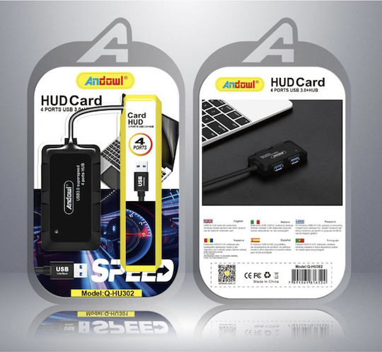 Andowl Hub USB 4 Porturi USB 3.0 Negru Q-hu302