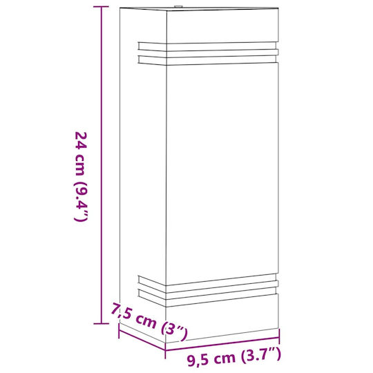 vidaXL Стенно Външно Осветително Тяло GU10 IP44 9.5x7.5x24εκ.