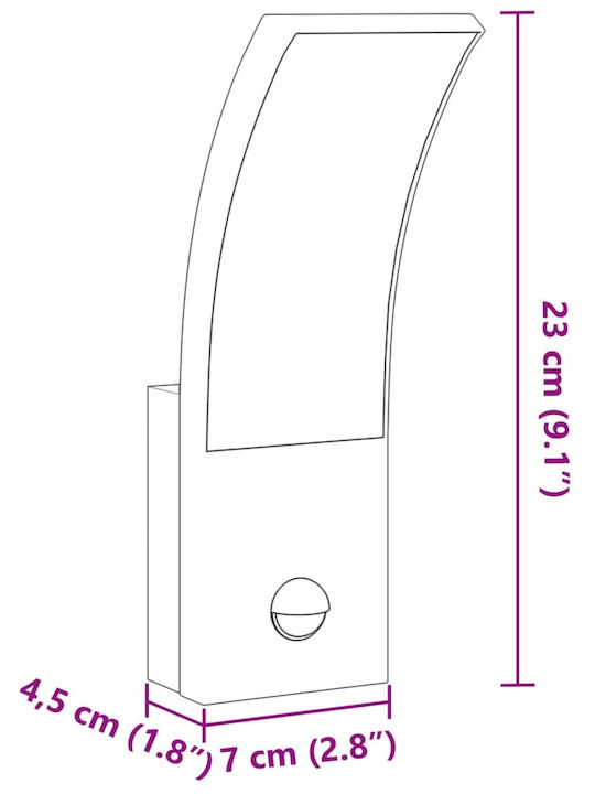 vidaXL Wall-Mounted Outdoor Light LED IP54 9W with Warm White Light 7x4.5x23εκ.
