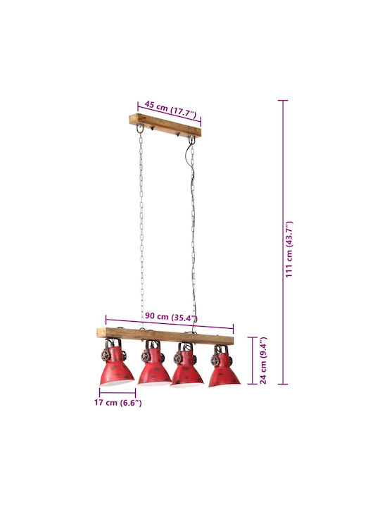 vidaXL Pendant Light Bronze for 4 Bulbs E27 90x24x111cm