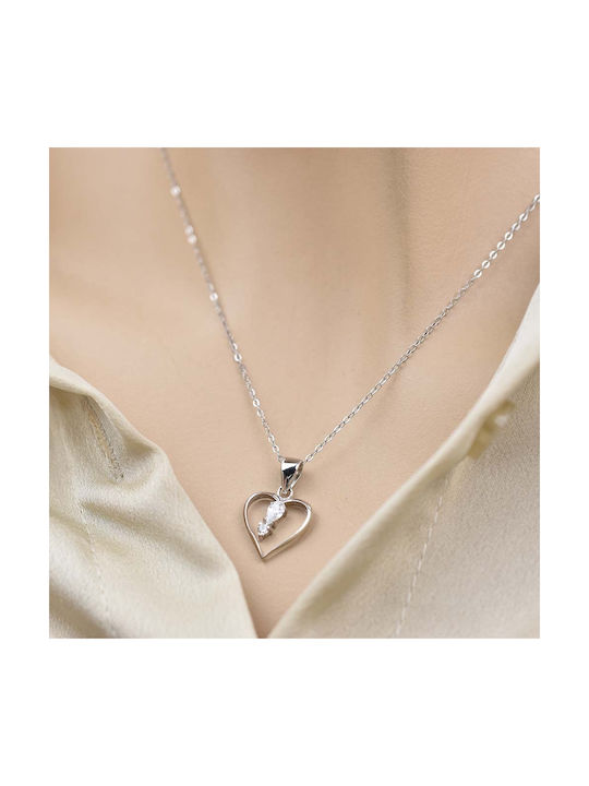 Goldjewels Necklace with design Heart from Silver with Zircon