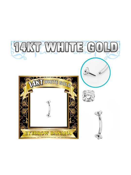 Polytimo Eyebrow Bar Piercing Earring Made of 14K White Gold 1mm